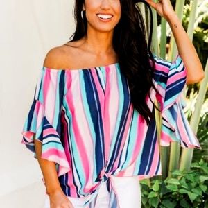 Pink Lily Pink Striped Blouse. Size S. 🆕